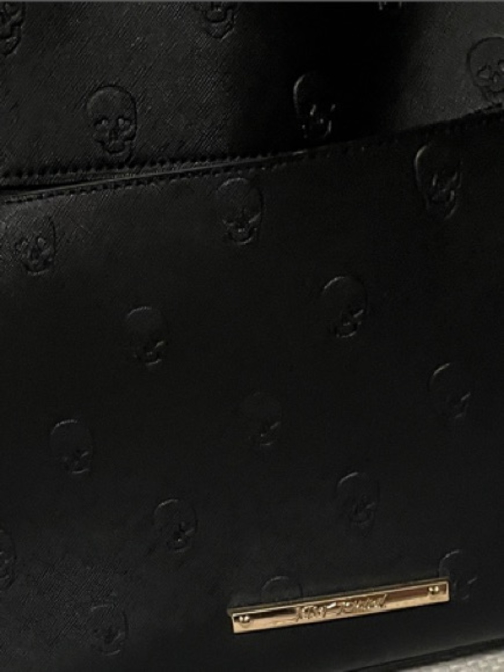 Betsey Johnson Black Satchel with Embossed Skull Pattern - Picture 4 of 5